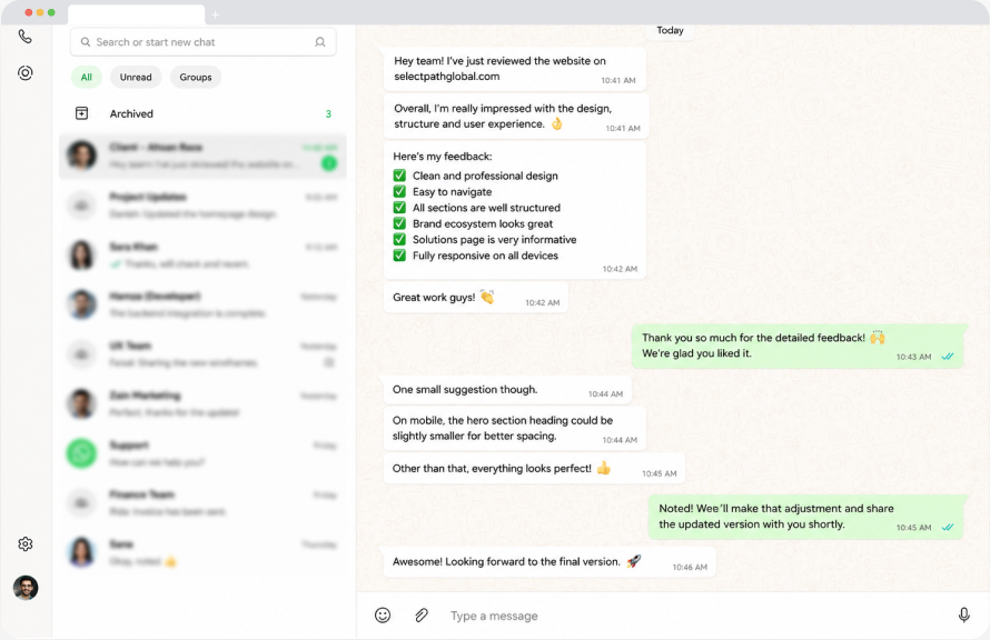Client Messages Screen Shots